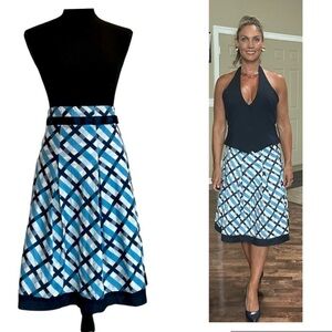 Tommy Hilfiger blue plaid check pleated A-line skirt Sz 8 preppy classic